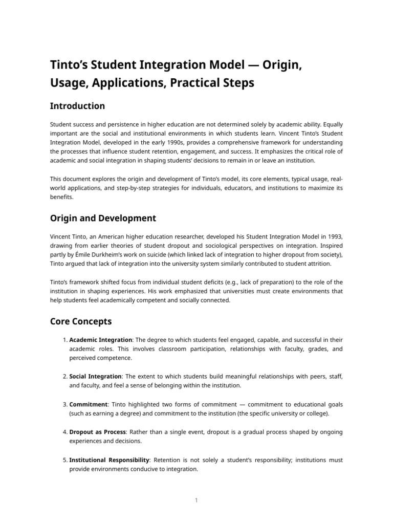 Tinto's Student Integration Model Explained | PDF | Employee Retention ...