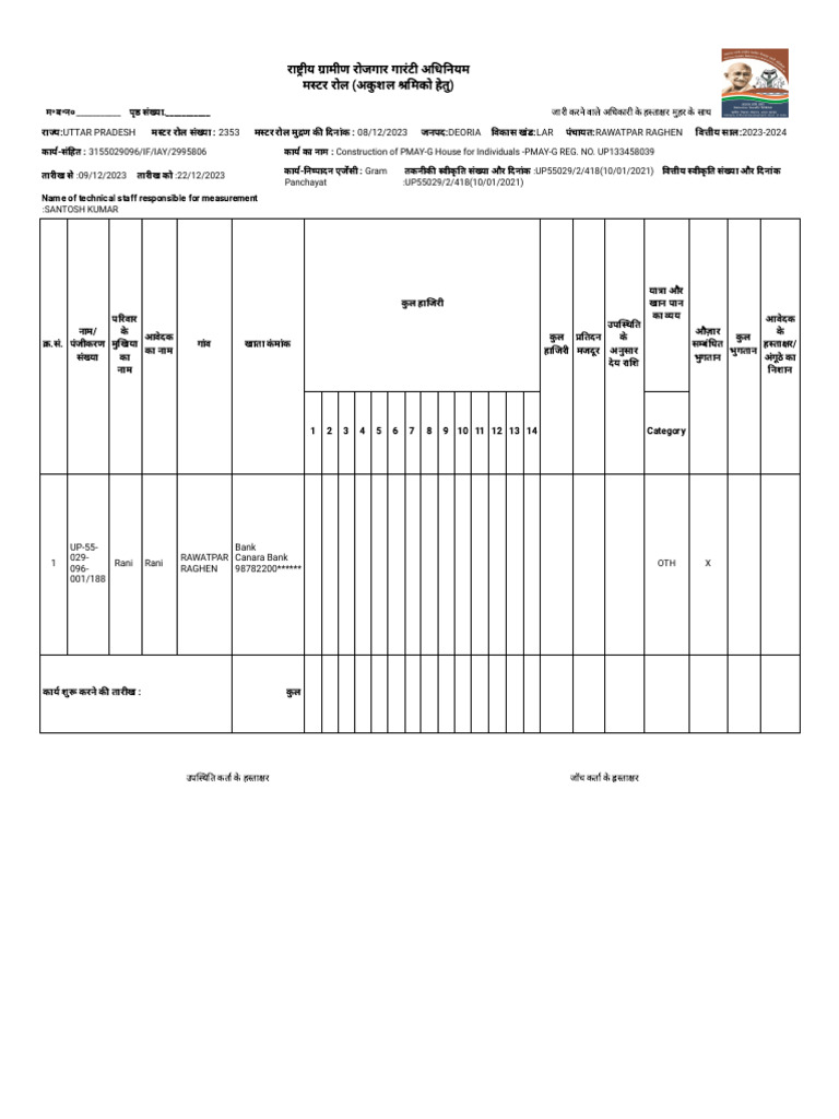 Rani Aawas 3, Print Muster Roll | PDF