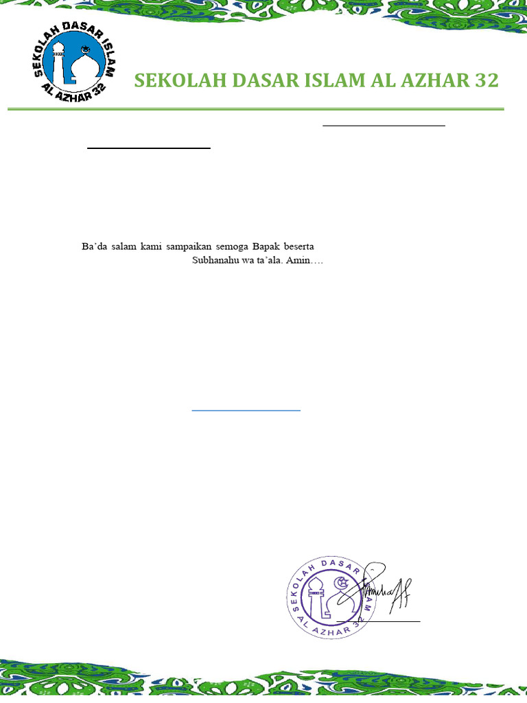 Edaran ASTS I SD Islam Al-Azhar 32 | PDF