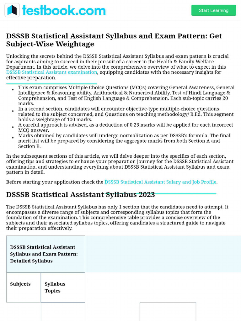 DSSSB Statistical Assistant Syllabus and Exam Pattern - Get Subject ...