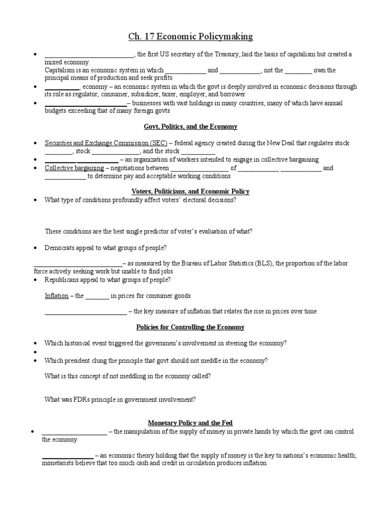 ap gov ch 17 economic policy making worksheet inflation federal reserve system