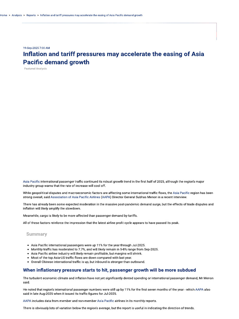 Inflation and Tariff Pressures May Acce... G of Asia Pacific Demand ...