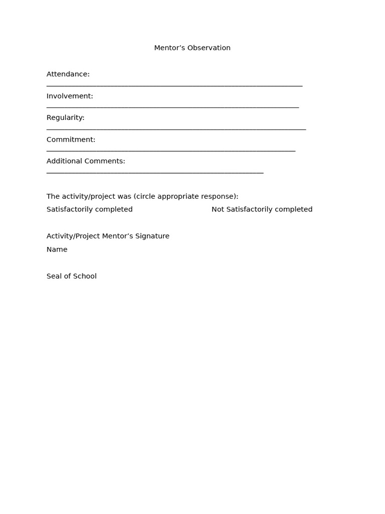 Mentor Observation Report Template | PDF