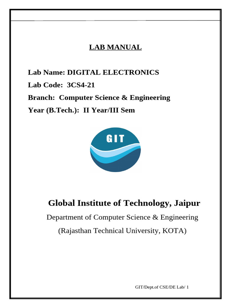 Digital Electronics Lab Manual: Logic Gates | PDF | Logic Gate ...