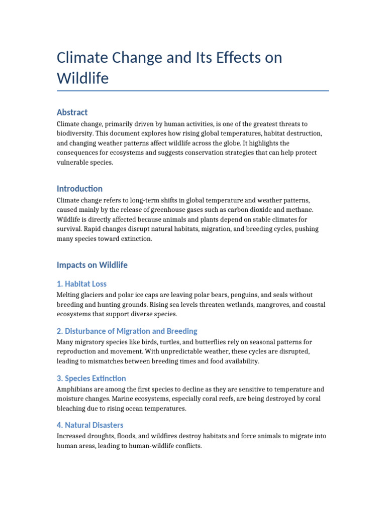 Climate Change's Impact on Wildlife | PDF | Climate Change | Habitat