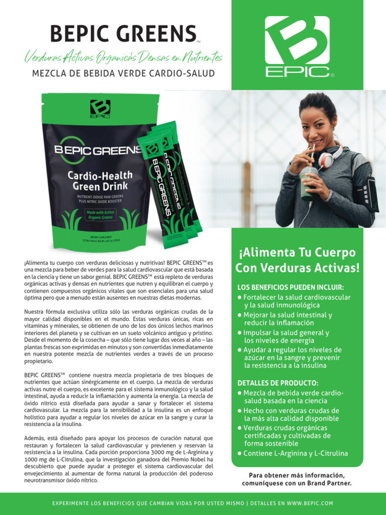 Bepic Greens Product Sheet SPANISH | PDF | Nutrientes | Vegetales