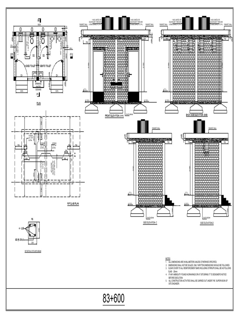 Toilet and Footing Design Plans | PDF