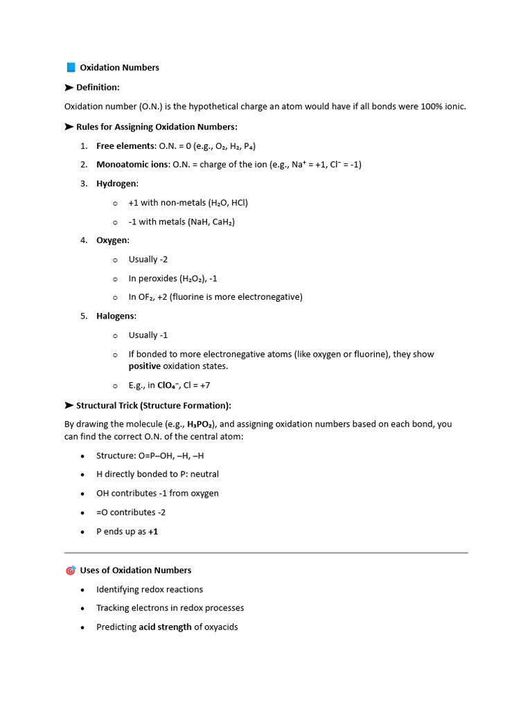 Understanding Oxidation Numbers and Redox Reactions | PDF | Redox ...