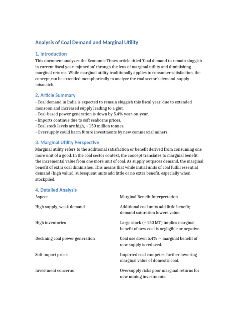Coal Demand Marginal Utility Analysis | PDF | Marginal Utility | Utility