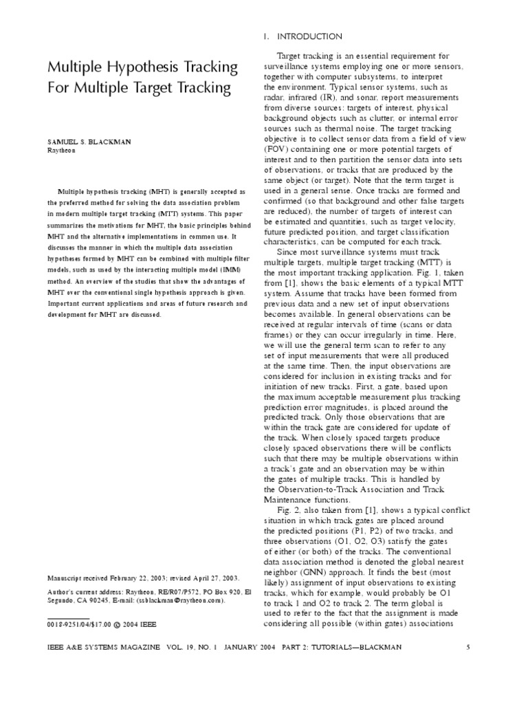 Multiple Hypothesis Tracking For Multiple Target Tracking | PDF ...