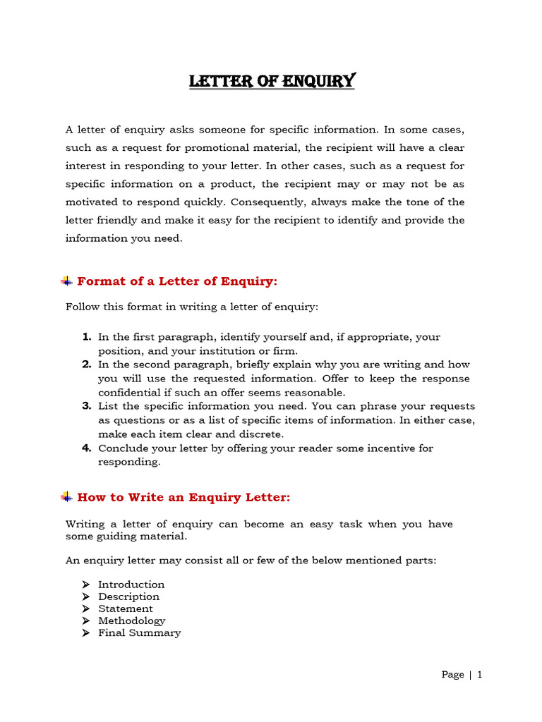 How to Write an Enquiry Letter | PDF | Inquiry | Information