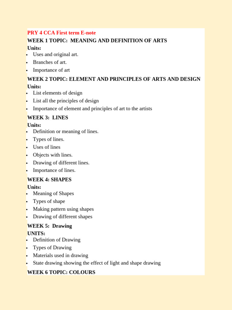 Primary 4 CCA Art Curriculum Overview | PDF | Drawing | Shape