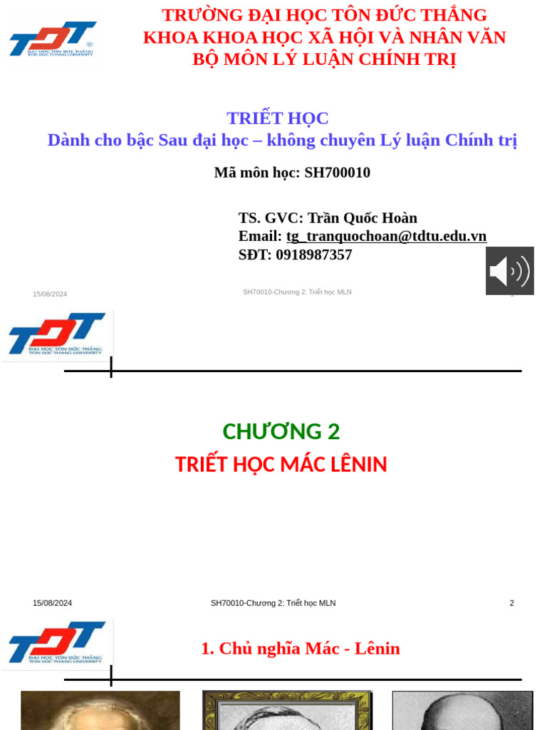 2.TDT - Triet Hoc SĐH - SH70010 - Chuong 2 - Triet Hoc MLN | PDF