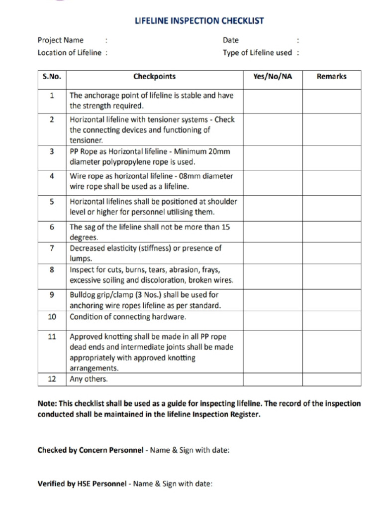 Lifeline Inspection Checklist | PDF