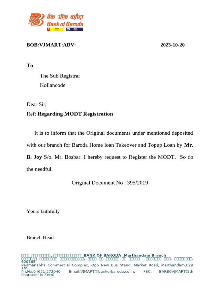 MODT Registration Request for Home Loan | PDF