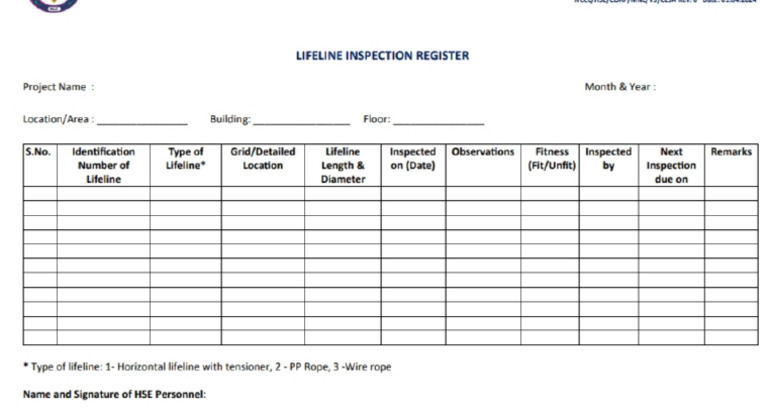 Lifeline Inspection Register | PDF
