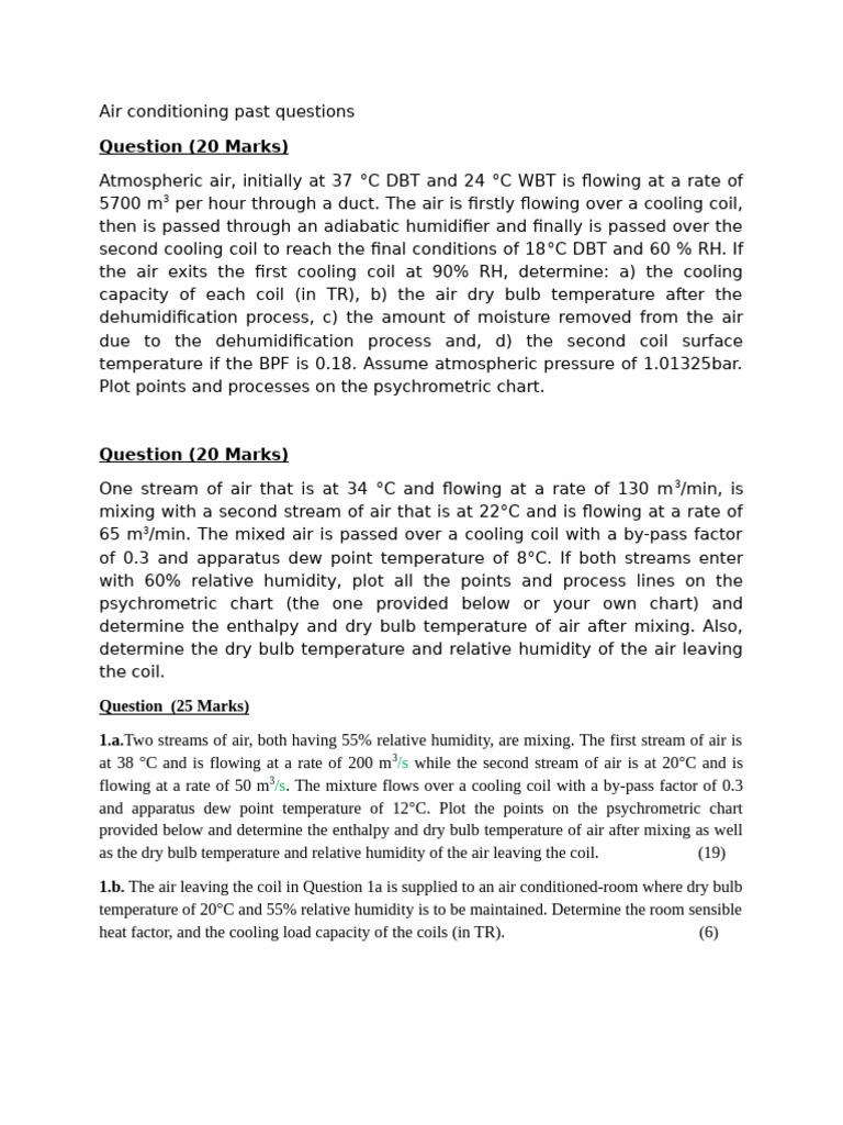 Air Conditioning Past Questions | PDF
