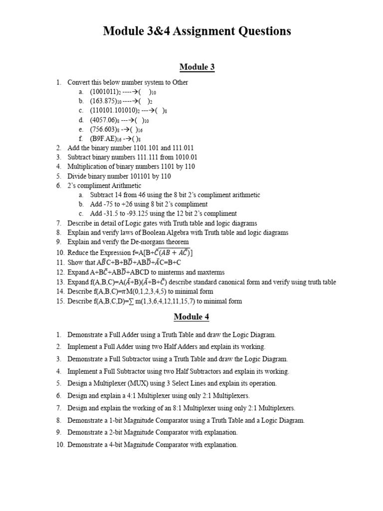 Binary Arithmetic and Logic Gates Assignment | PDF