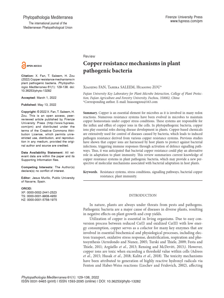 Copper Resistance Mechanisms in Plant | PDF | Bacteria | Gene