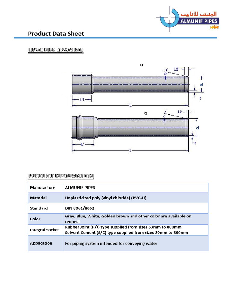 PVC-U Pipe Product Data Sheet | PDF | Polyvinyl Chloride | Strength Of ...
