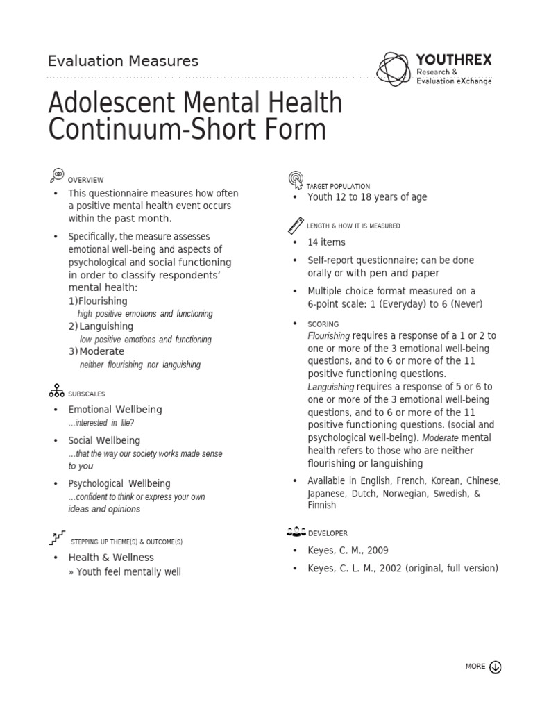 Adolescent Mental Health Assessment Tool | PDF | Well Being | Validity ...