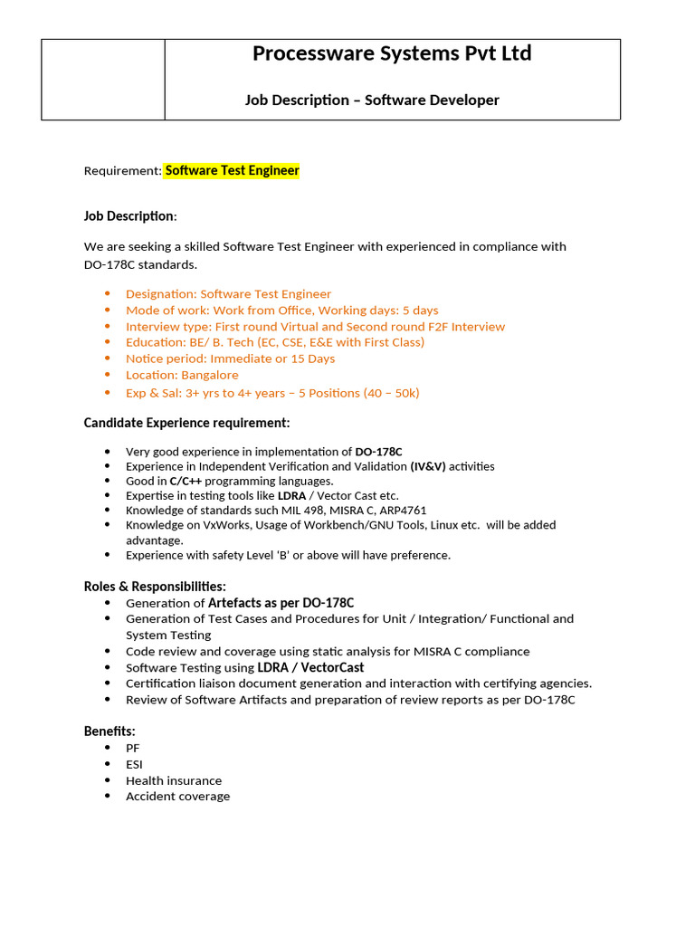 JD For Test Software Engineer 24-07-2025 | PDF