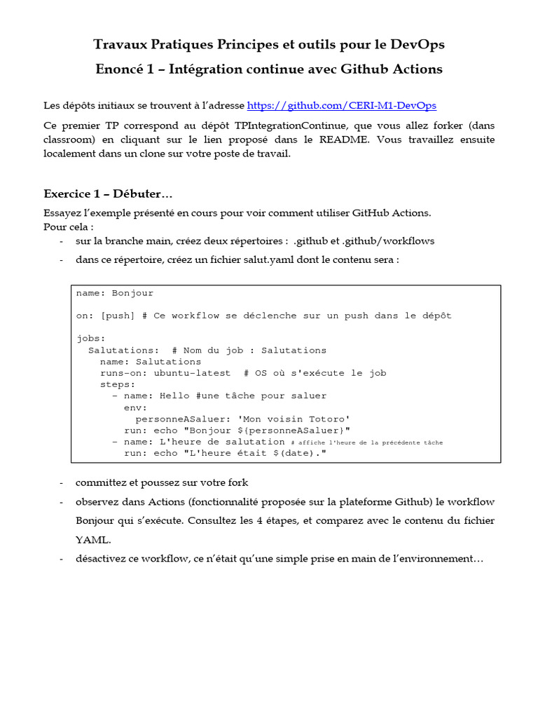 DevOps : Intégration Continue avec GitHub | PDF | Ingénierie ...
