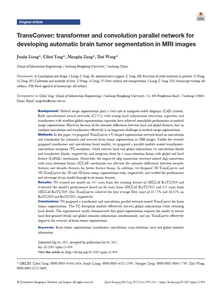 Ransformer and Convolution Parallel Network For Developing Automatic ...