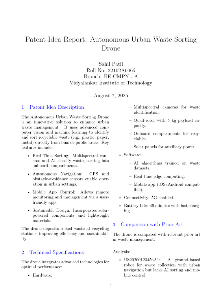 Autonomous Waste Sorting Drone Patent | PDF | Unmanned Aerial Vehicle ...