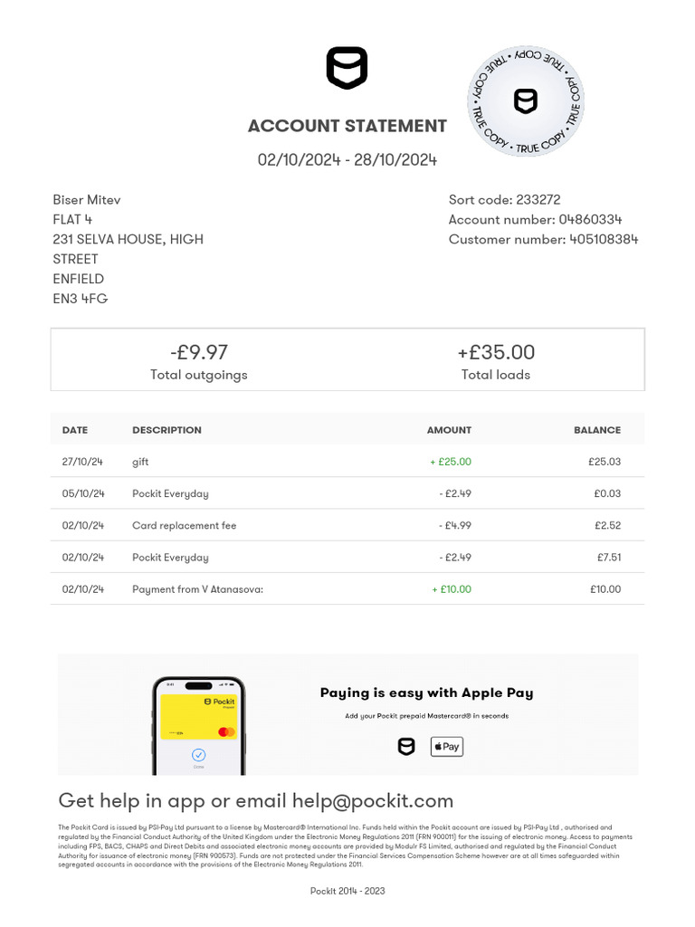 Pockit Bank Statement Overview | PDF | Services (Economics) | Personal ...
