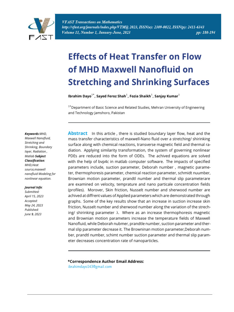Effects of Heat Transfer On Flow of MHD | PDF | Fluid Dynamics ...