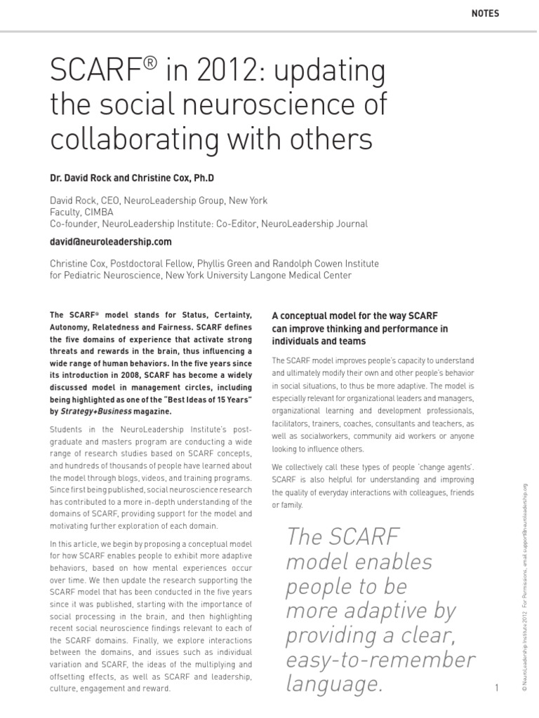 SCARF Model: Enhancing Adaptive Behavior | PDF | Reward System ...
