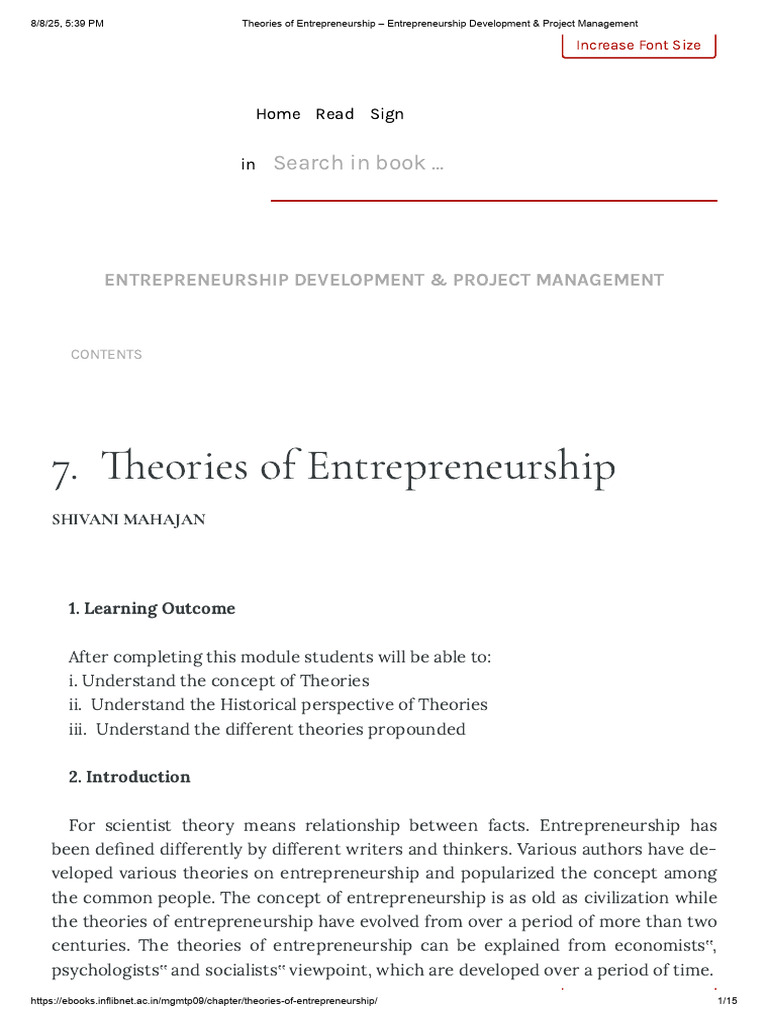 Theories of Entrepreneurship Explained | PDF | Entrepreneurship | Risk