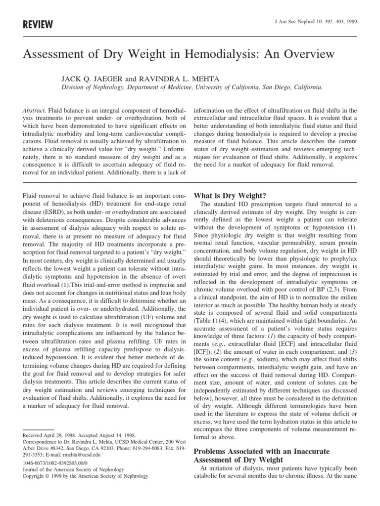 Dry Weight in Hemodialysis Hemodialysis Heart Failure