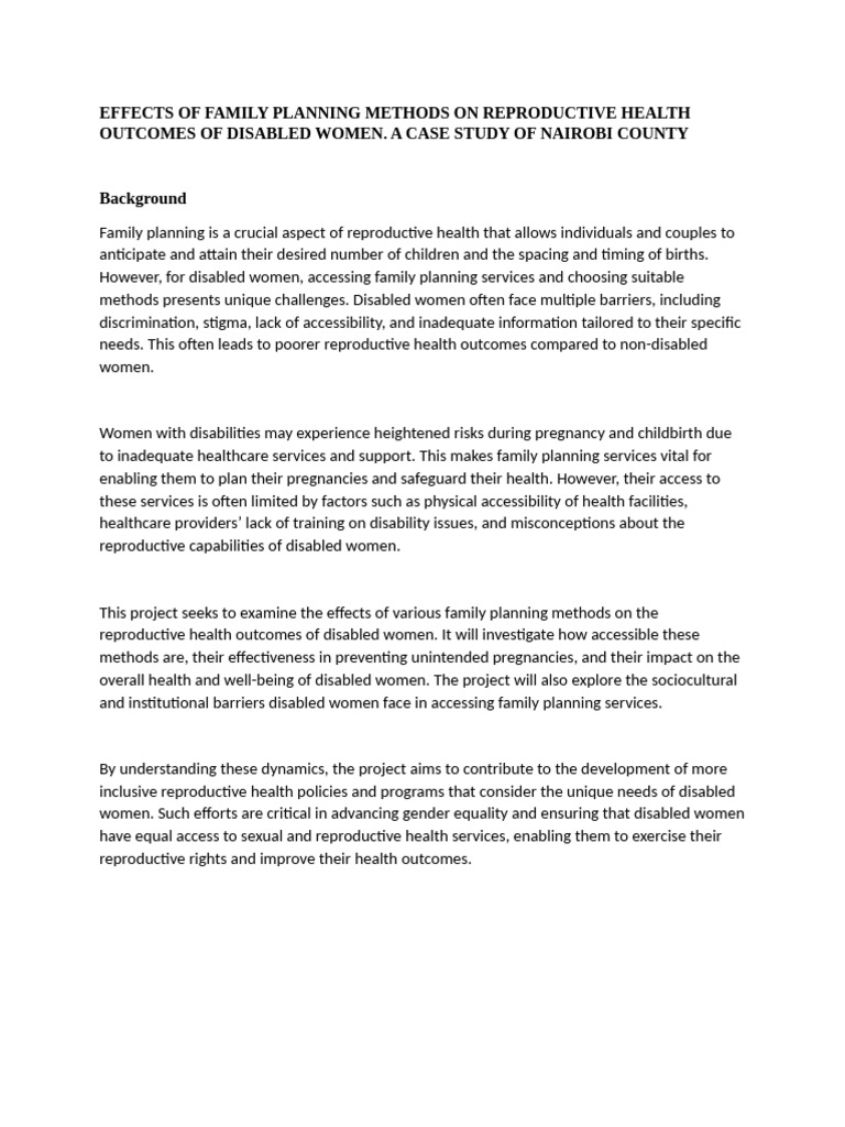 Effects of Family Planning Methods On Reproductive Health Outcomes of ...