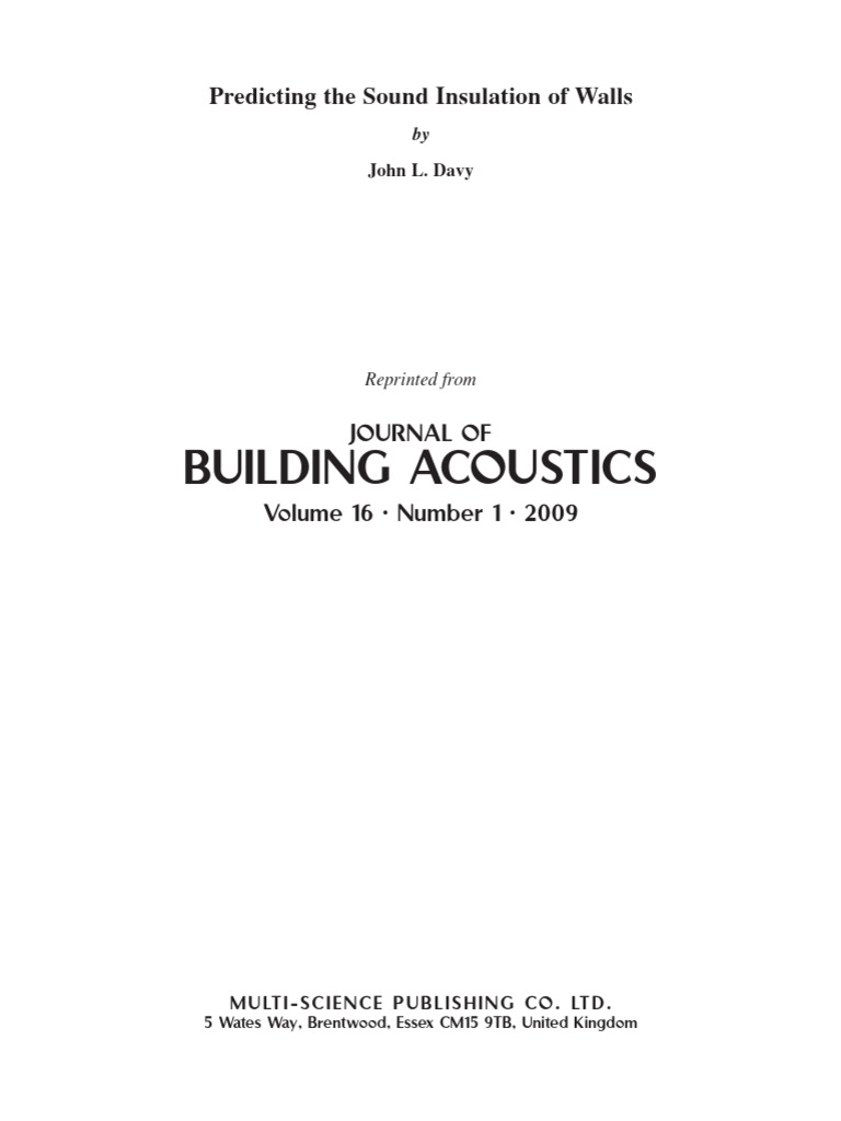 BUILDING ACOUSTICS Volume 16-1-Predicting The Sound Insulation of Walls ...