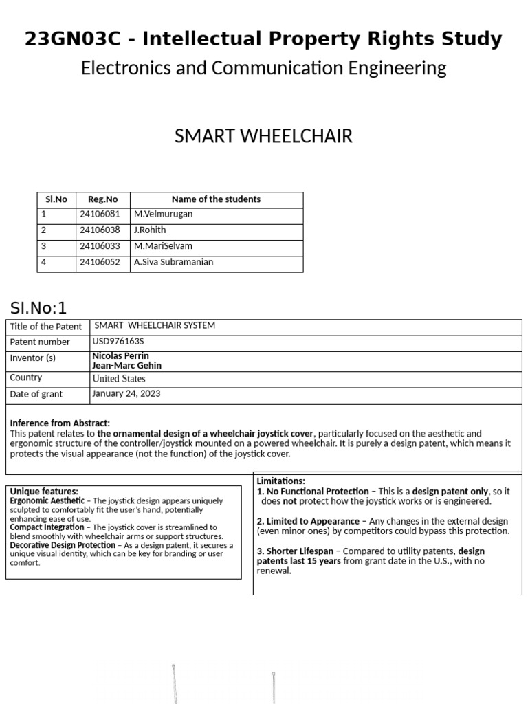 Smart Wheelchair Patent Analysis | PDF | Wheelchair | Computer Engineering