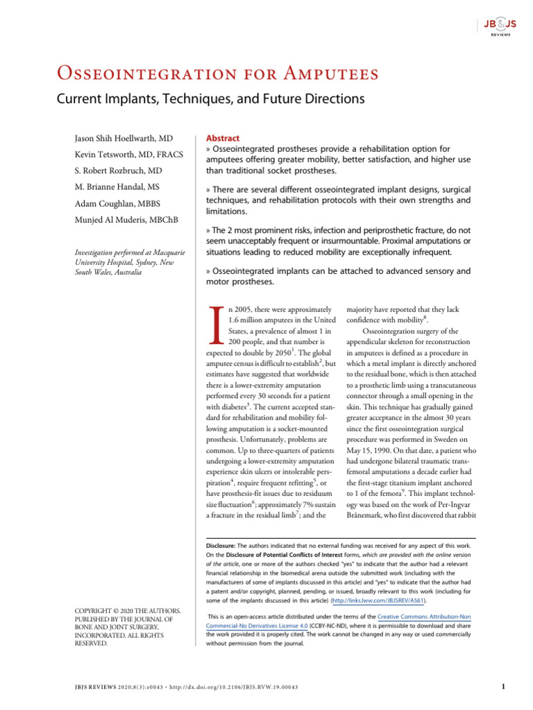 Osseointegration Advances for Amputees | PDF | Prosthesis | Dental Implant