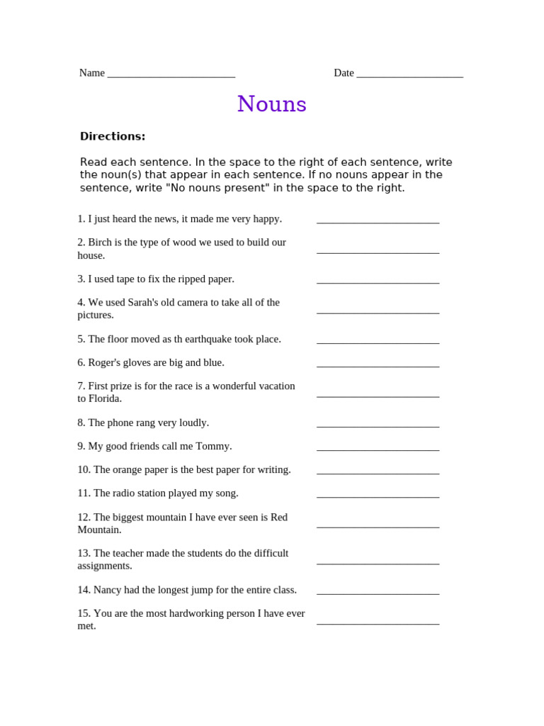 Identifying Nouns Worksheet | PDF | Chess Theory | Chess