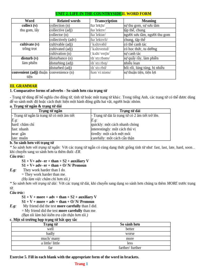 Word Forms and Comparatives in English | PDF | Farms | Agriculture