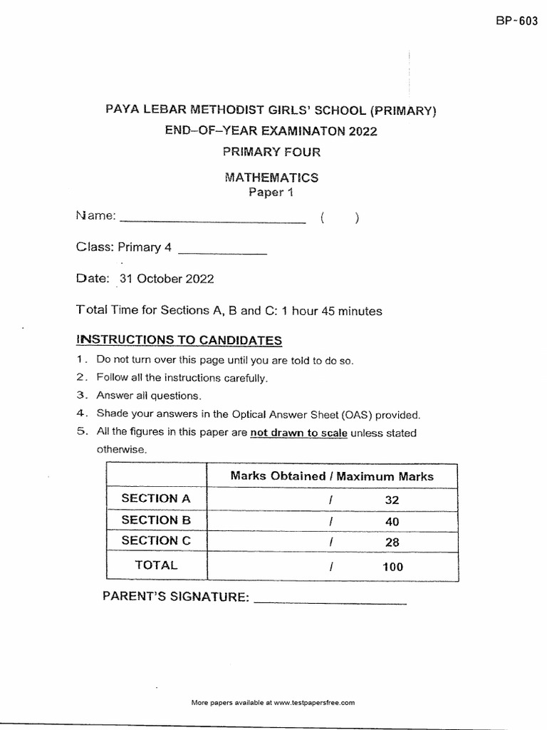 P4 Maths 2022 SA2 Methodist | PDF