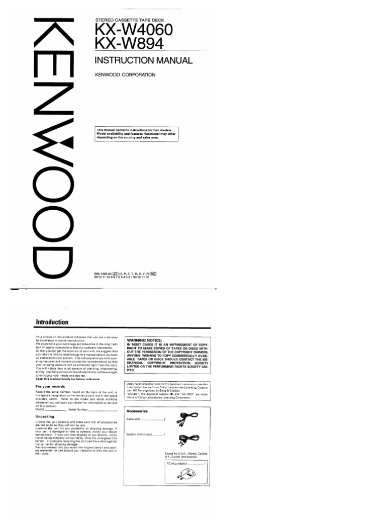 Kenwood KxW4060 Owner's Manual | PDF