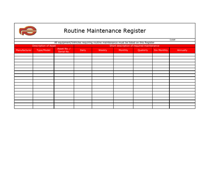 Routine Maintenance Register Overview | PDF