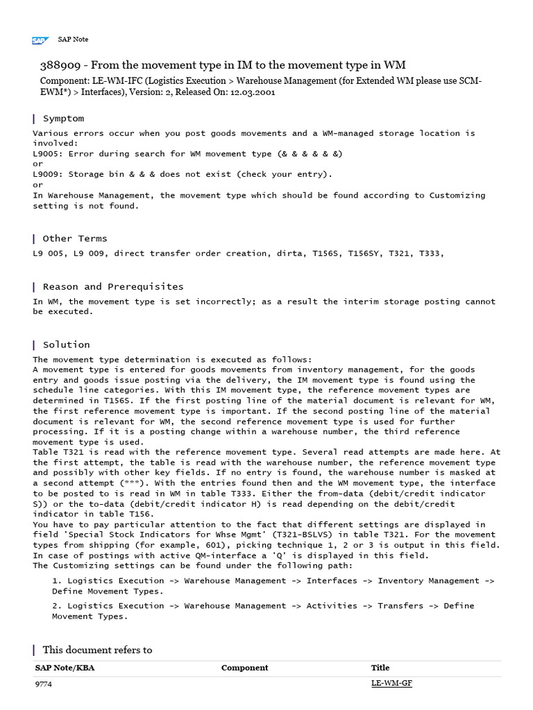 WM Movement Type Error Resolution | PDF | Warehouse | Logistics