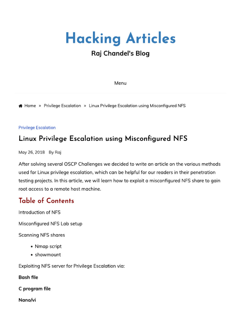 Linux Privilege Escalation Using Misconfigured NFS | PDF