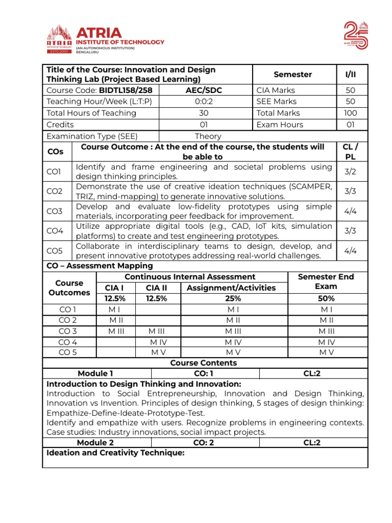 2025 - 26 - 1BIDTL158 - Innovation and Design Thinking Lab | PDF ...