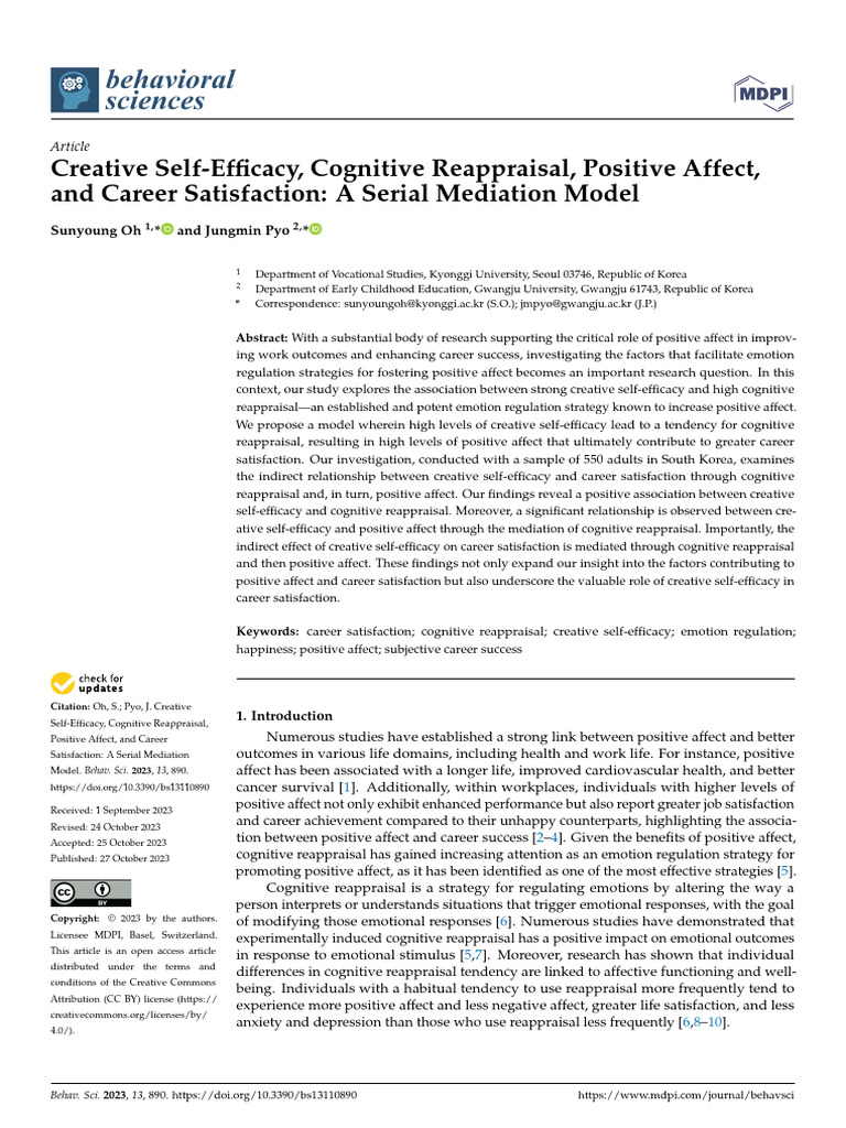Creative Self-Efficacy and Career Satisfaction | PDF | Self Efficacy ...