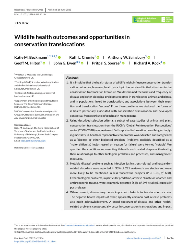 Wildlife Health Outcomes and Opportunities in Conservation ...