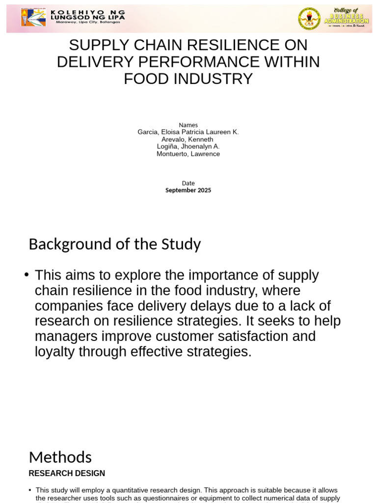 Supply Chain Resilience in Food Delivery | PDF | Supply Chain ...