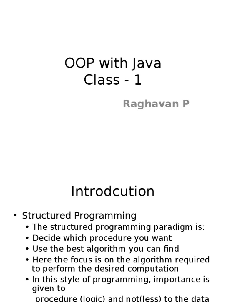 OOP With Java Class - 1: Raghavan P | PDF
